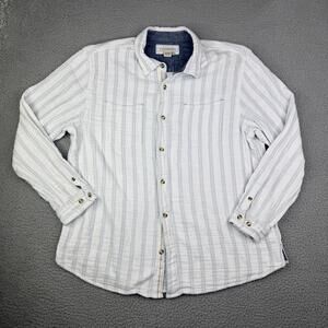 Carbon 2 Cobalt White Blue Stripes Flannel Shirt Long Sleeve Button Up Men's XL
